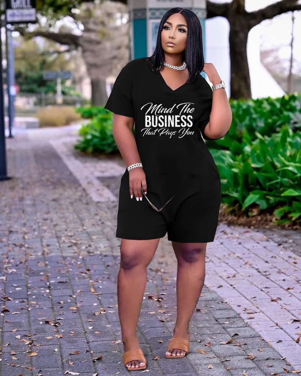 Women Wear V neck Loose Romper Letter Graphic Pattern Printing