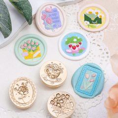 Engraved Wax Seal Art Series Square and Oval Stamp Head Lisianthus and Camellia Sealing Stamp for Envelope and Journal