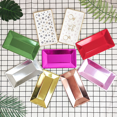 Amazon New Gold Foil Rectangle Paper Plate Disposable Paper Plate for Birthday Cake, Picnic, BBQ, Camping Use