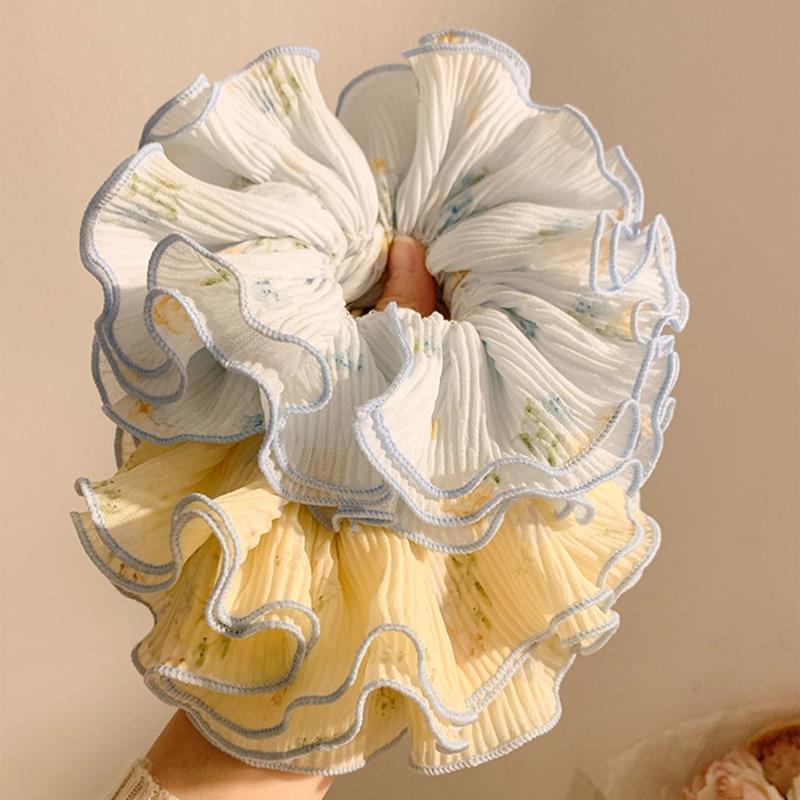 호수에서 봄빛을 엿볼 수 있어요~ 여성용 부드러운 블루 꽃무늬 머리끈, 고급스럽고 활용도가 높은 머리끈, 오버사이즈 모자