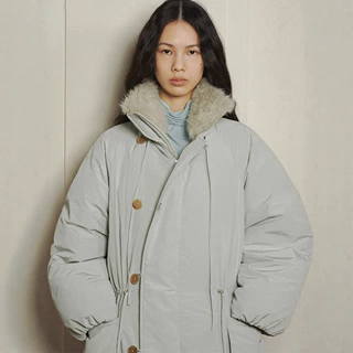 verso纯色立领拉链派克羽绒服女 秋冬新款韩版保暖毛领中长款棉服