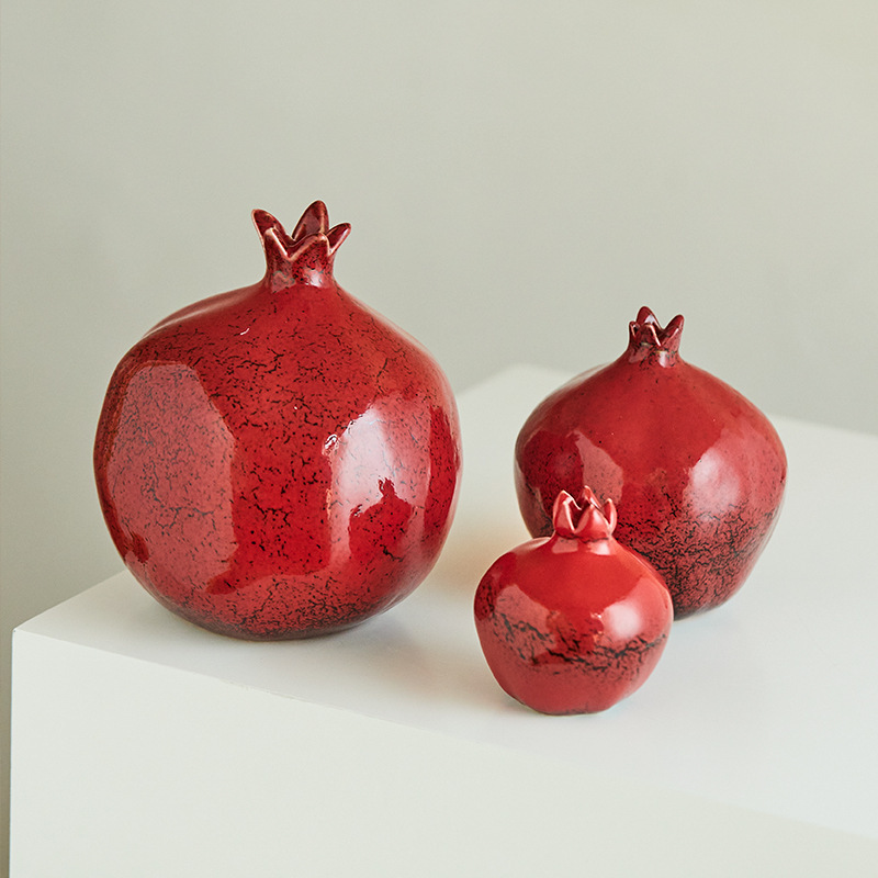 陶美集红色仿真石榴花瓶摆件客厅插花中式家居茶室饰品干插花花器|undefined