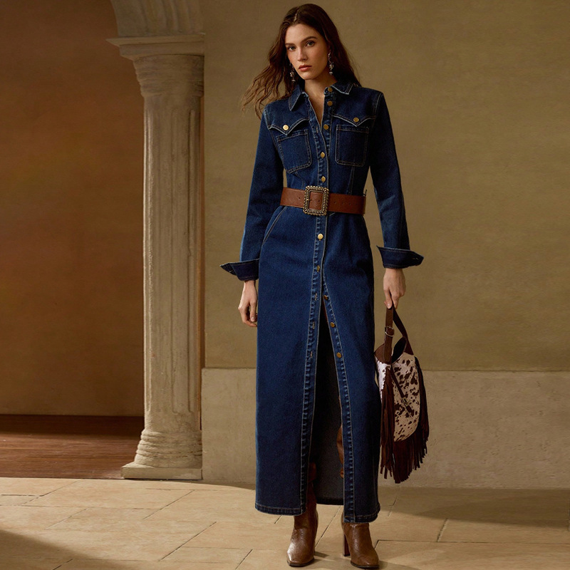 Elegant Women's Long Sleeve Button-down Maxi Dress Casual Boho Chic_voghion.com