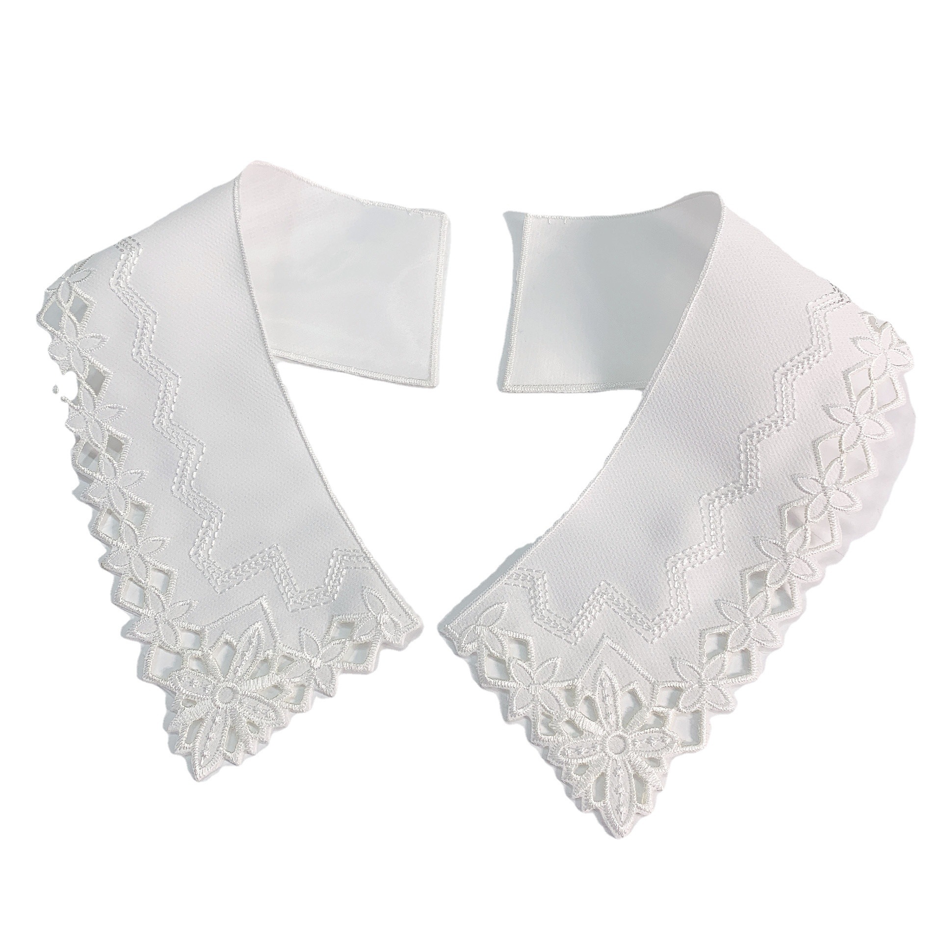 植绒欧根纱双层打孔刺绣童装衣领镂空蕾丝波浪掀布水溶服饰假对领