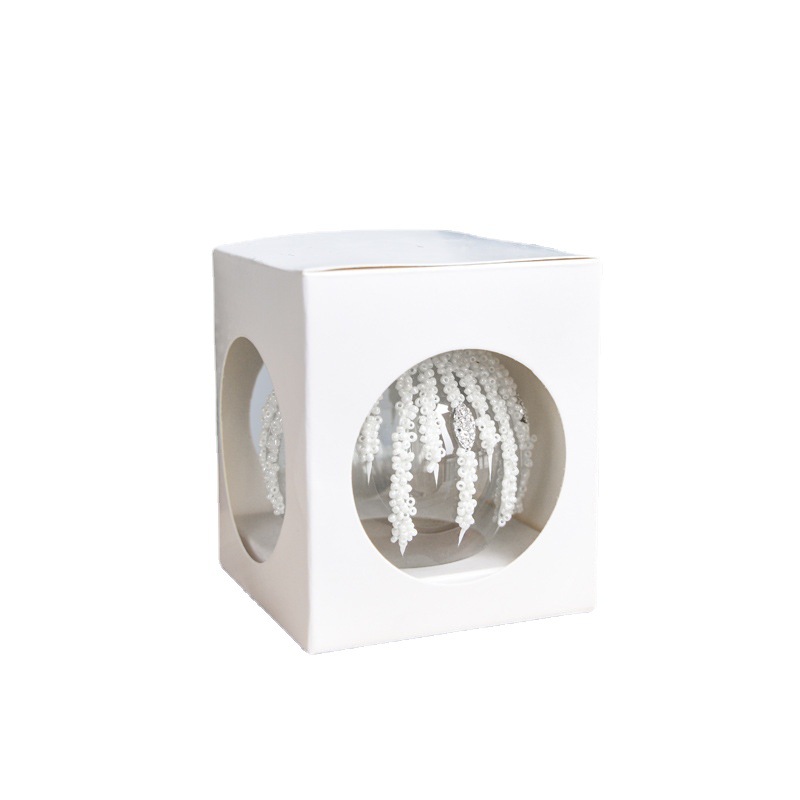 Bola de Navidad de cristal de 8 cm, transparente, para colgar, decoración navideña, bodas, perlas, lentejuelas, pintada, esmerilada