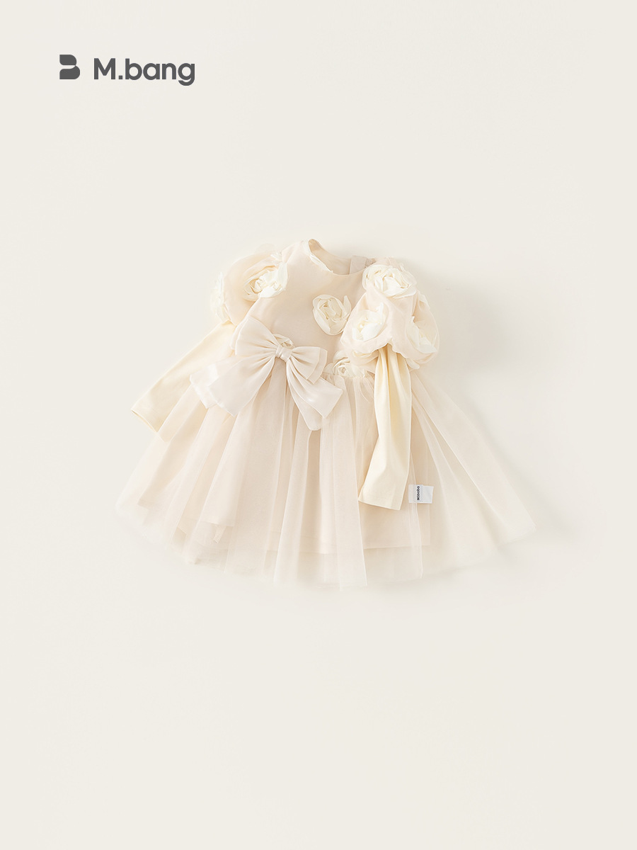 Yubao ropa infantil de niñas burbuja manga malla primavera nuevo dulce bebé vestido de cumpleaños vestido de princesa