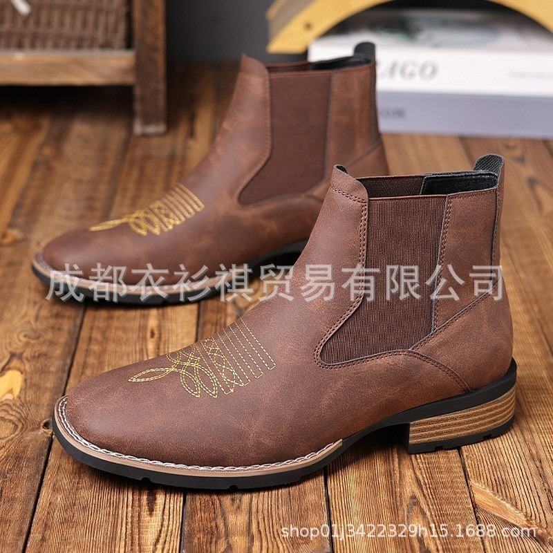 Wish трансграничная вышивка ножки Челси сапоги мужчины Мартин сапоги внешняя торговля педаль осень-зима новый
