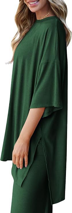618g Weight Half Sleeve Sleeve Length Spandex, Polyester Fabric Type Pant Co-ord Set Sets Type 2 Pieces Set Quantity Daily Occasion Round Neck Neckline Loose Fit Type Solid Color Pattern Summer, Spring Season Women's Gender Casual Style Daily Women's Casual Solid Color Spandex Polyester Pant Co-ord Set Pants Sets 13
