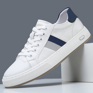 Men's Shoes 2025 Summer New Genuine Leather Breathable White Shoes Men's Low-Top Flat Bottom Easiest for Match Sports and Casual Shoes Trbottomy