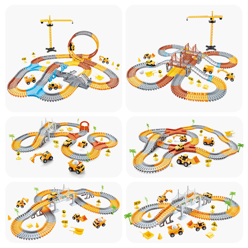 Tren eléctrico transfronterizo Juguetes Variedad Conjunto de construcción de ciudad de bricolaje para niños Escena de estacionamiento de automóviles