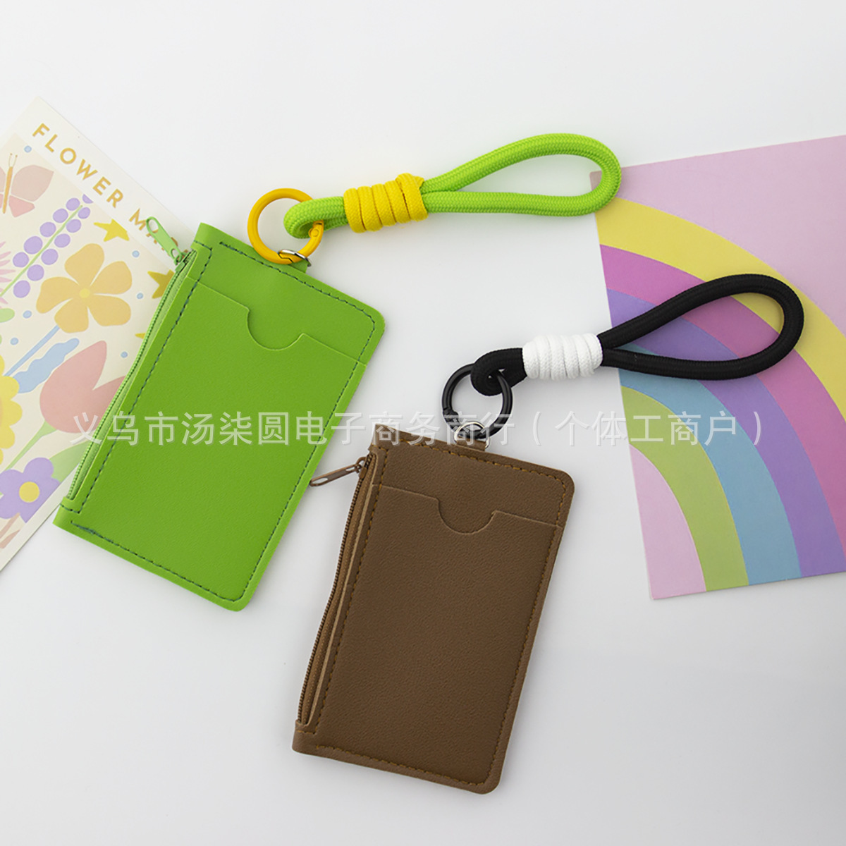 Monedero de tarjeta de dopamina de color sólido, cordón de mano, tarjetero portátil, bolso de cuero con cremallera unisex, comercio exterior