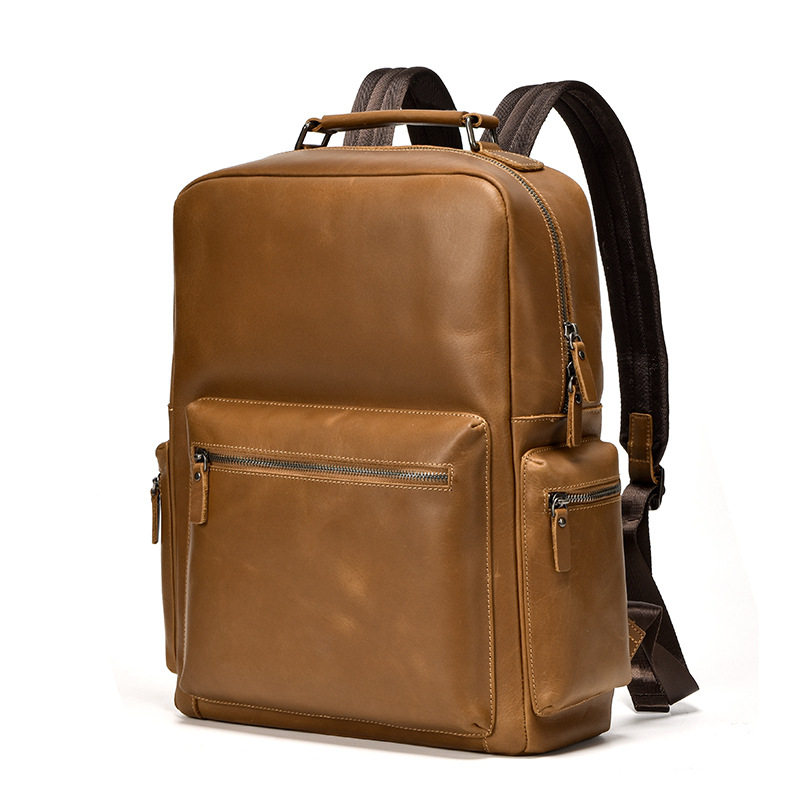 Ba lô da bò thật phong cách retro, đựng vừa laptop 14 inch, dung tích 20L — Màu nâu