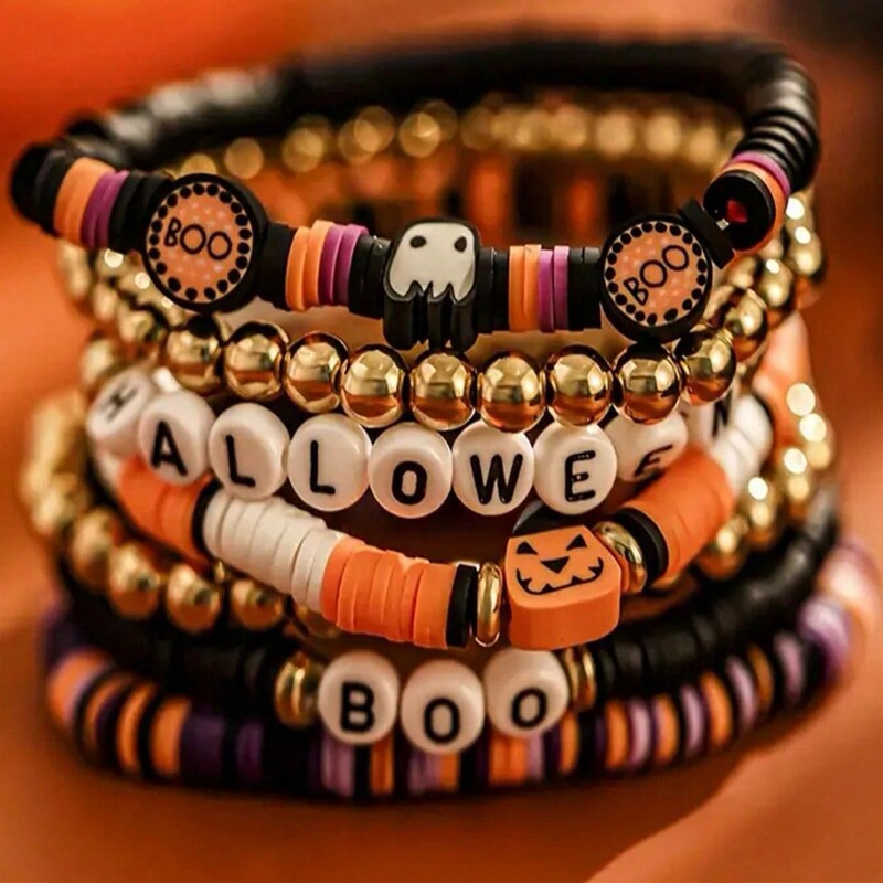 European and American Cross-Border Halloween Pumpkin Soft Pottery Bracelet Punk Gothic Style Stacked Letter Bracelets Wholesale European and American Cross-Border Halloween Pumpkin Soft Pottery Bracelet Punk Gothic Style Stacked Letter Bracelets Wholesale