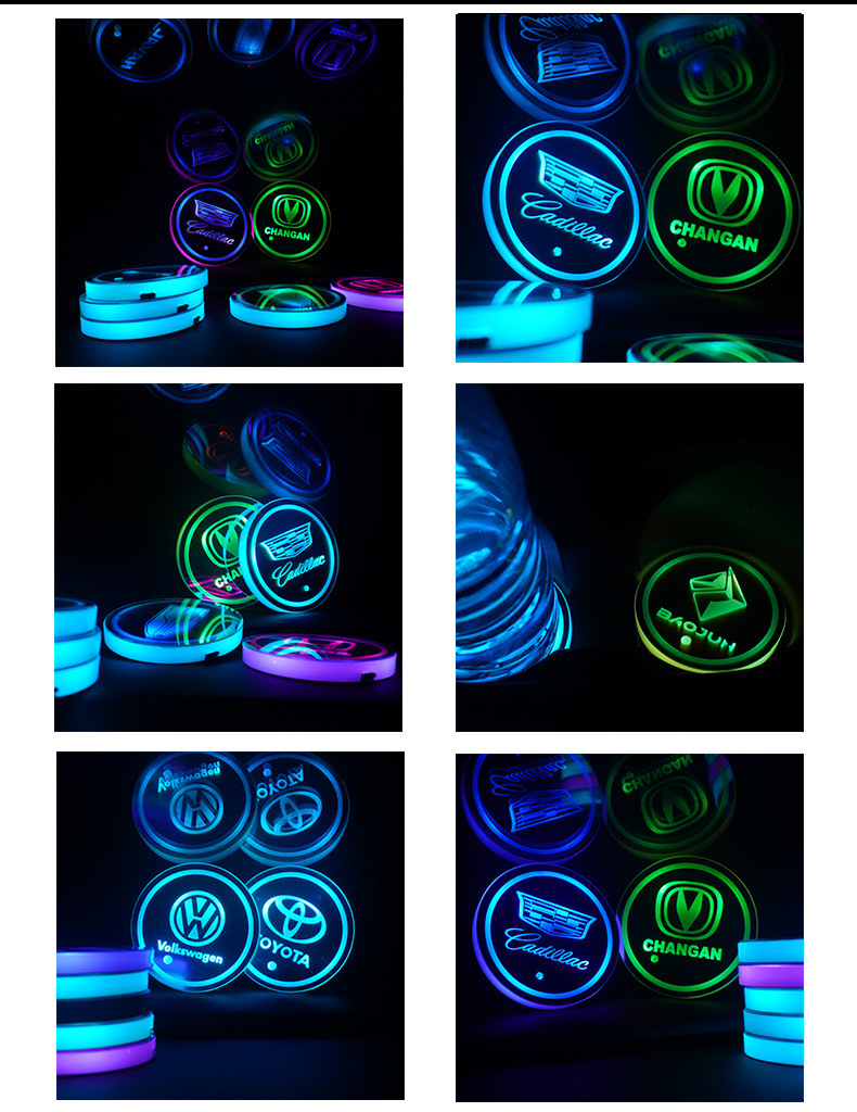 Car Luminous Water Cup Mat USB Charging Seven-Color Led Non-Slip Cup Mat Car Accessories Car Interior Atmosphere Light