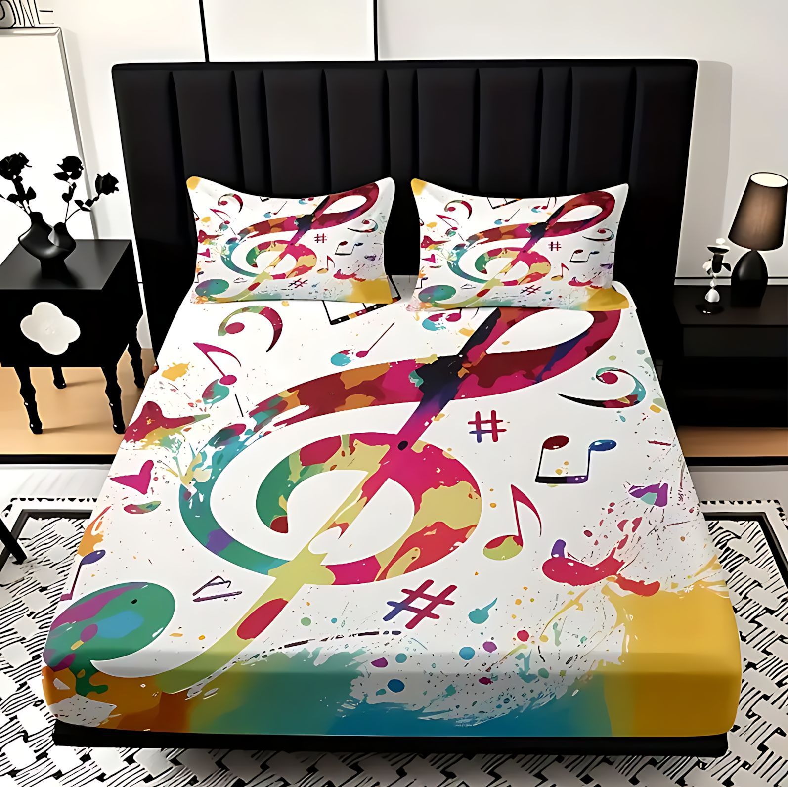 TEMU / JIT partitura nota patrón de impresión digital HD cama cama de cama kit de ropa de cama visita a casa transfronteriza