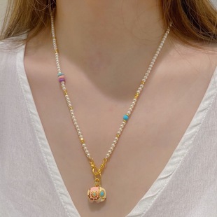 Original Shijia Pearl Niche Design Dopamine Color Pink Elephant Auspicious Necklace Jewelry for Women