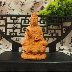 崖柏木雕观音菩萨佛像家用供奉客厅佛摆件坐莲观世音菩萨微笑观音