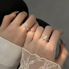 S925纯银恋恋蝶语情侣戒指甜美轻奢百搭田园风戒指七夕送女友礼物