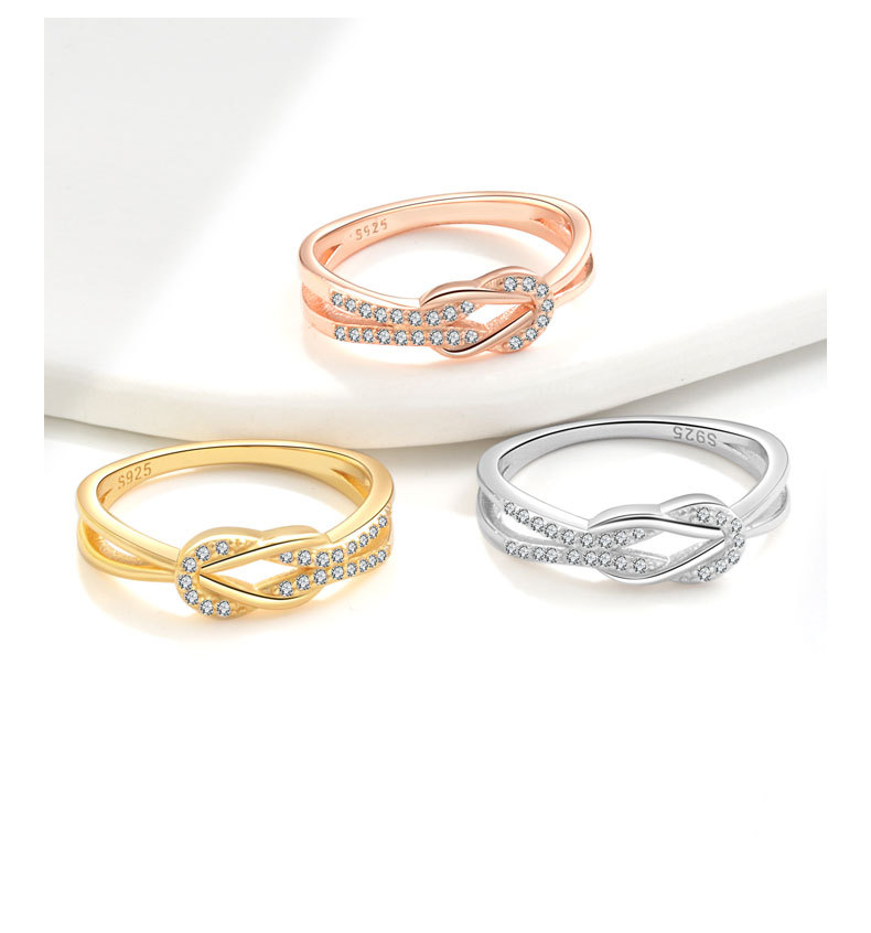 Women's Gender Inlay Design 18K Gold Plated 925 Sterling Silver Zircon Knot Rings 925 Sterling Silver Rings