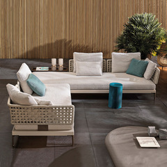 Outdoor sofa set for courtyard, patio, or balcony—three-seater casual rattan chair with waterproof, weatherproof, and UV-resistant outdoor rattan weave design.