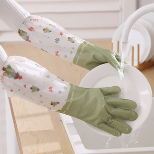 Dishwashing Gloves Long fleece-lined Warm and Durable Household Waterproof Non-slip Kitchen Cleaning Household Laundry Dishwashing Gloves