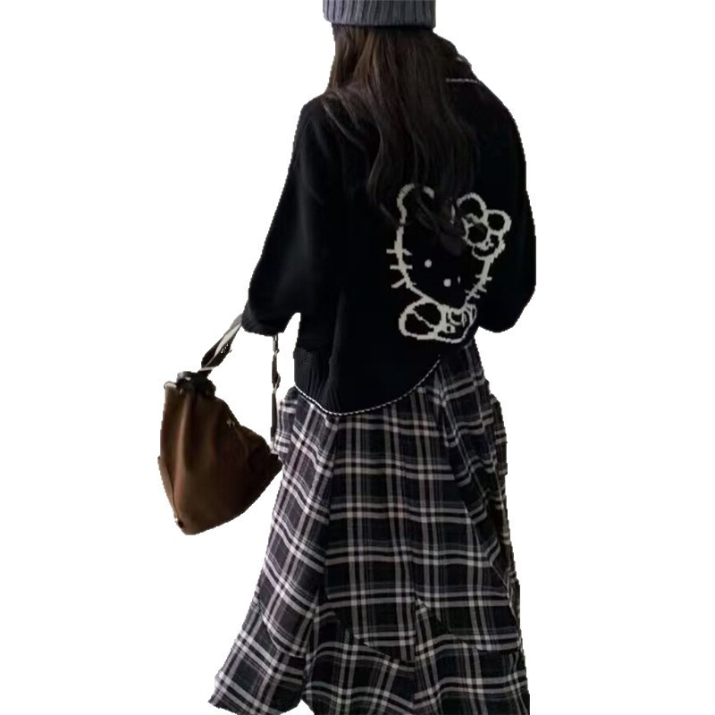 Coreano de cuello en v espalda caricatura gatos jacquard cardigan de punto mujeres 2025 otoño y invierno nuevo suéter suelto abrigo de moda image 6