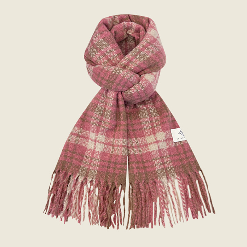 Himbeerrosa Atmosphär Karierten Quastenschal Damen Hierscht/Wanter waarm verlängert villfälteg grouss Hals_voghion.com