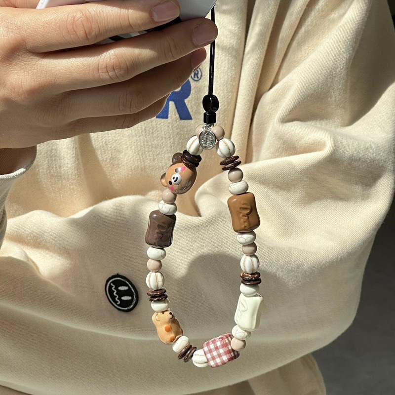 Original homemade cocoa bear autumn and winter color mobile phone chain cute polar ccd lanyard decorative design feeling tide