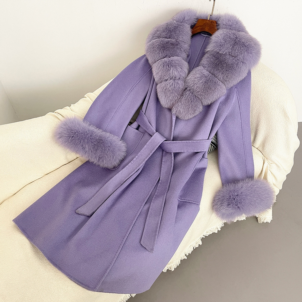 Women's Clothing Oversized Real Fox Fur Collar Pure Wool Women's Loose Autumn And Winter New High-end Coat_voghion.com