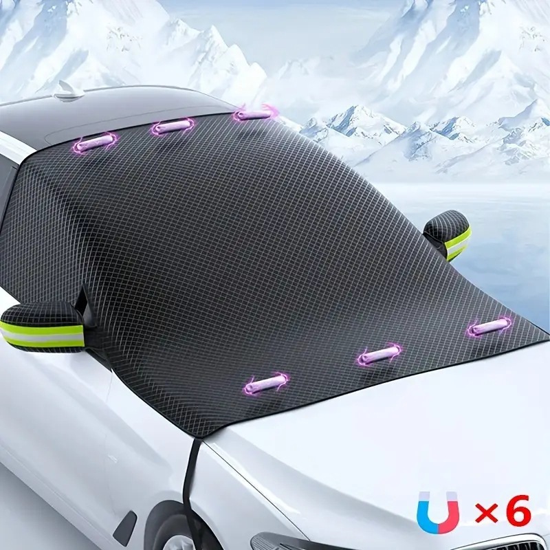 Magnetic car snow shield with thickened aluminized film, sunshade for car front, enlarged moisture-proof Oxford fabric, snow protection