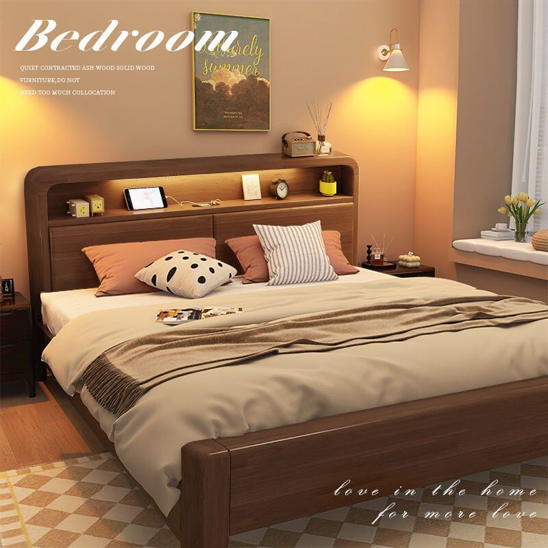 Cama de madera sólida nórdica de madera sólida pura moderna simple 1.2m 1.8m doble 1.5 dormitorio principal cama de matrimonio económica