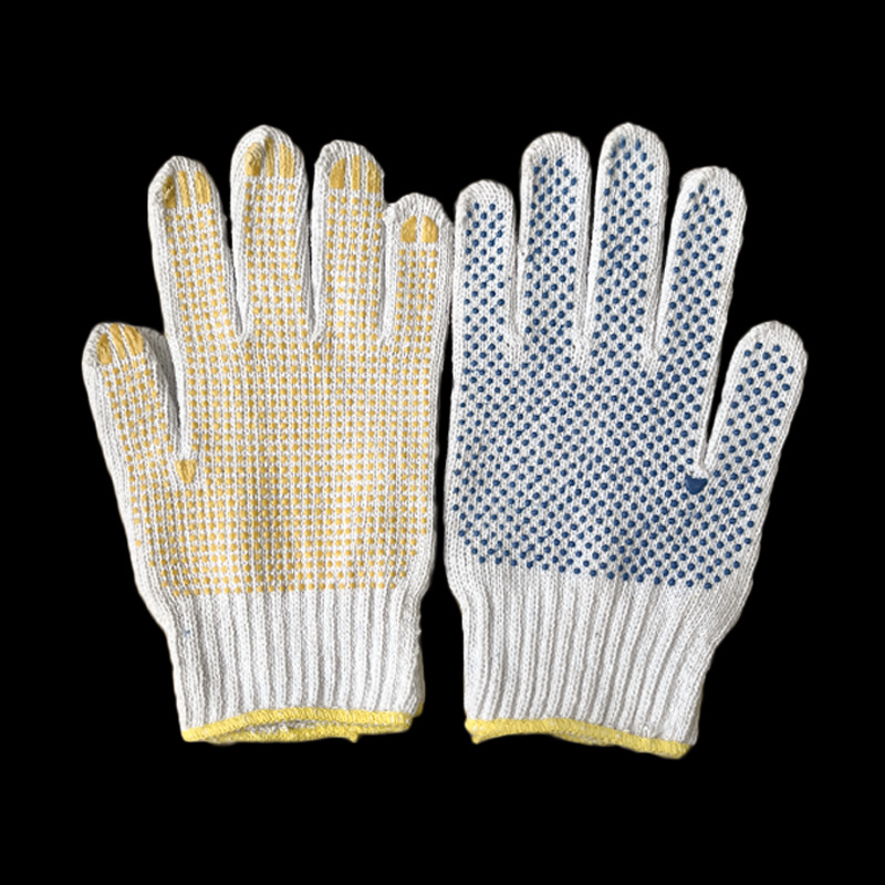 Hilo de algodón blanqueado de doble cara azul dispensación PVC Protección Laboral resistente al desgaste Guantes generales para trabajadores de la construcción en stock G lote