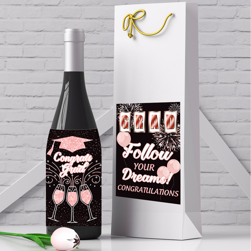 Nueva temporada de graduación fiesta decoración botella de vino pegatinas de la Universidad decoración fiesta vino botella pegatinas adhesivas