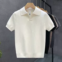 Простая корейская версия трикотажной рубашки Polo с короткими рукавами, мужская модная футболка сплошной цвет, летняя новая мужская топ