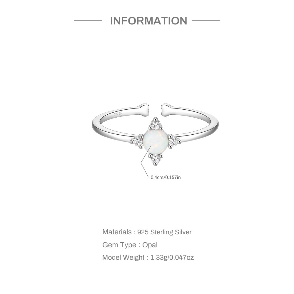 4g Weight Zircon Inlay Material Open Rings Classification Adjustable Ring Size 1 Piece Quantity Daily Occasion 925 Sterling Silver Material Geometric Pattern Women's Gender Plating, Inlay Design Simple Style Style 925 Sterling Silver Zircon Geometric Open Rings 6