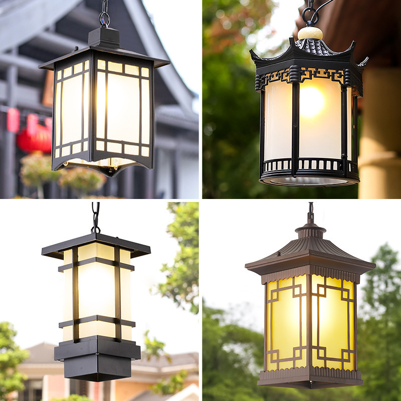 Outdoor Wall Lamp, New Chinese Style Courtyard Lamp, Exterior Villa Entrance Pendant Lamp, Main Gate Eave Pavilion Retro Lighting Lantern