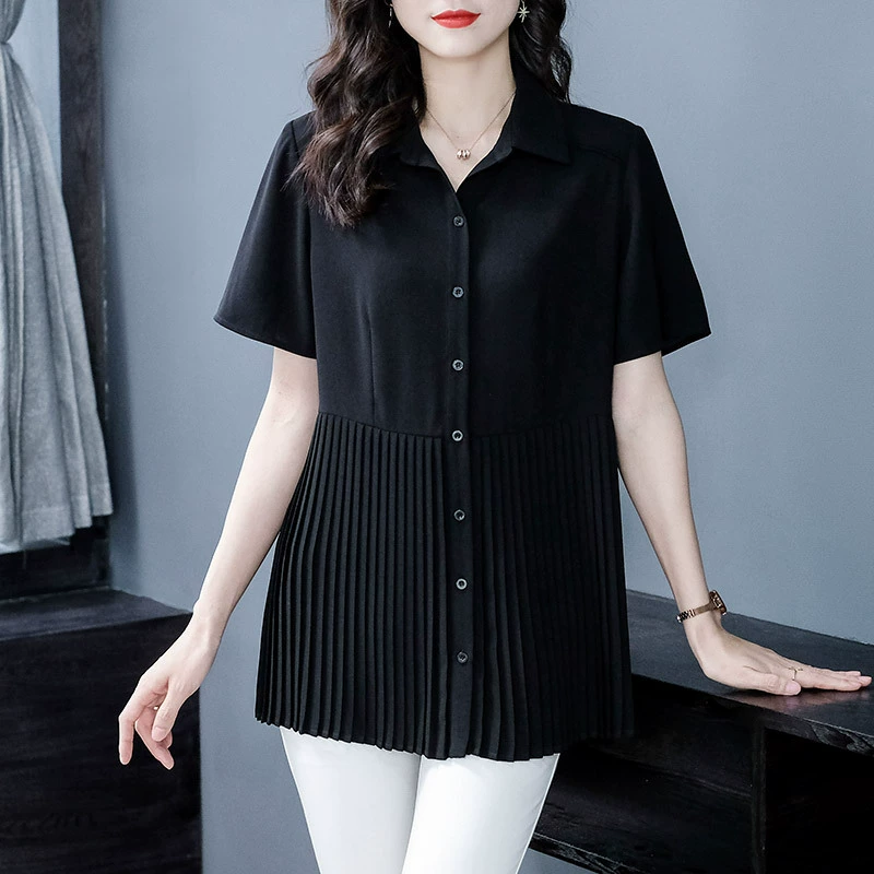 Летняя рубашка-Джокер с короткими рукавами 240 Jin, свободная рубашка с отворотами, топ, толстая мм, женская одежда среднего возраста