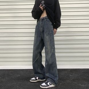 American High-End Jeans Men's Loose Straight Wide-Leg High Street Korean Style Casual Pants 2025 New Autum Men's Pants