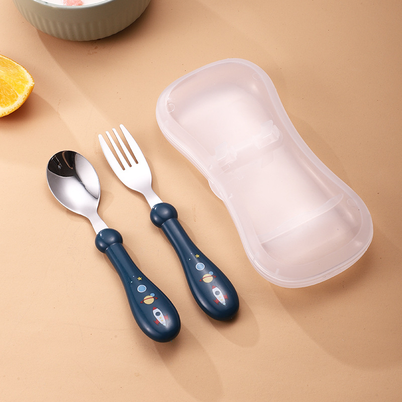 Round Handle Fork Spoon Set Box Royal Blue