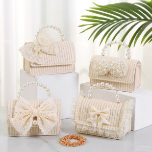 Fashionable straw handheld universal shoulder bag with bow, city style