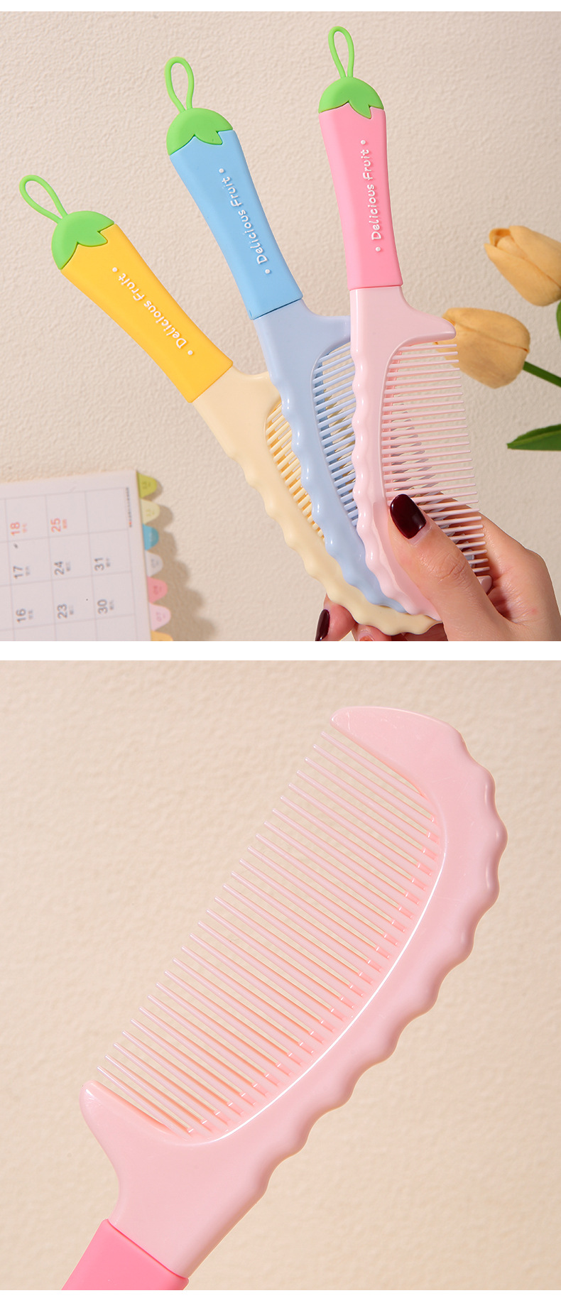 LMLTOP Cartoon cute fruit-shaped hair comb, Silicone handle, straight and forward hair large comb SY750 undefined