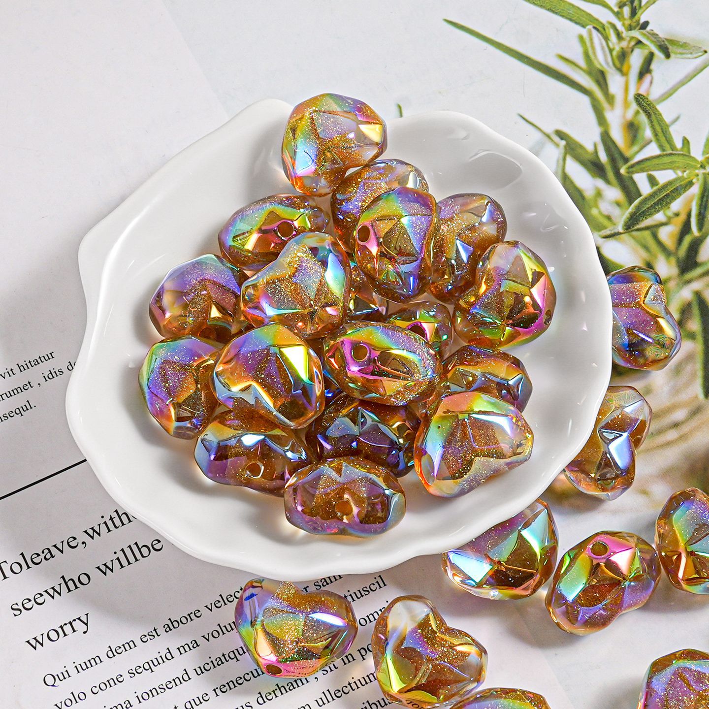 Al atardecer, corazón de azúcar, fideos cortados, amor, cuentas, teléfono móvil, material de bricolaje, accesorios de joyería, cuentas finas de resina flash en forma de corazón, lotes dispersos