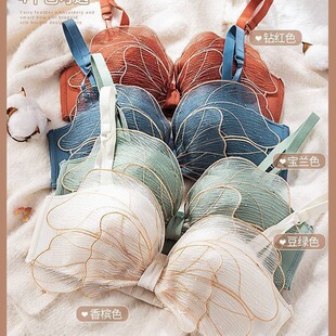 Sexy lace underwear girl adjustable comfortable breathable half cup small chest upper support thickened non-steel ring bra suit