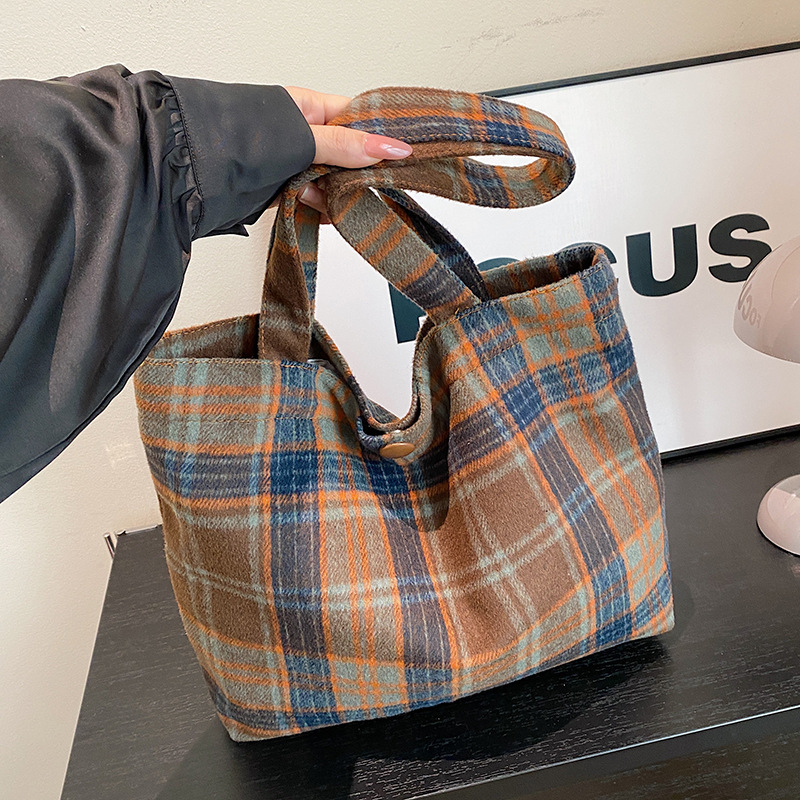 Otoño y invierno de gran capacidad bolso de hombro japonés bolso de cuadrícula de estilo universal bolso de lona de mujer bolso de viaje de estudiantes