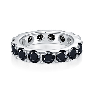 Cross-Border Hip-Hop Style Full-Circle 4mm Round Black Moissanite Ring, Unisex S925 Silver Gold-Plated Ring