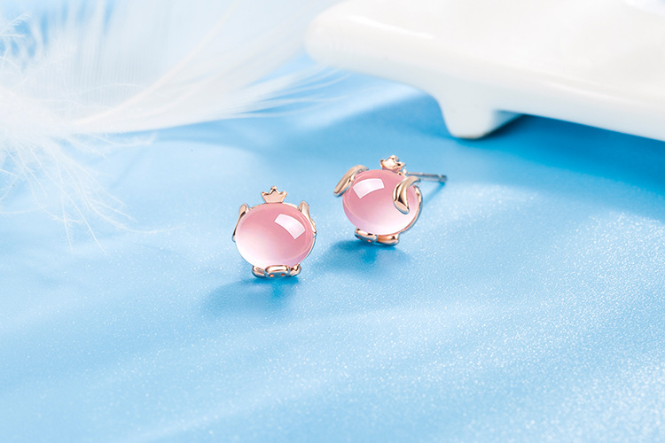 Fashion Cat Copper Ear Studs Inlay Natural Stone Copper Earrings 1 Pair