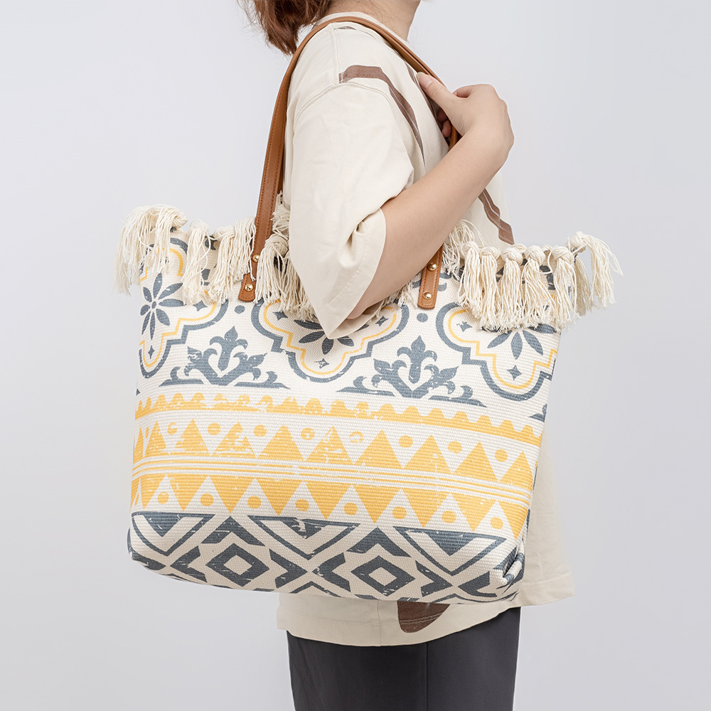 ENSPT Tote Commuter Canvas Bohemian Ethnic Style Bedruckte Handtasche für Damen_voghion.com