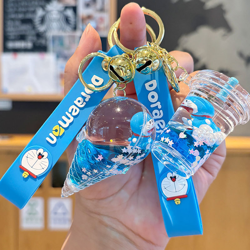 Doraemon Quicksand Keychain Cute Doraemon Male Student School Bag Exquisite Floating Bottle Pendant Gift Wholesale
