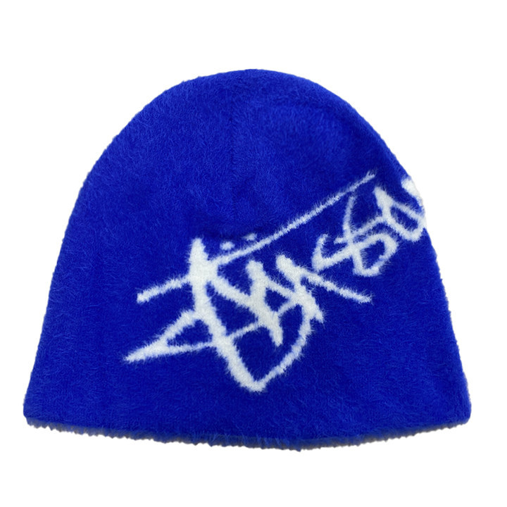 Stussy Hand Drawn Logo Fuzzy Beanie Blue