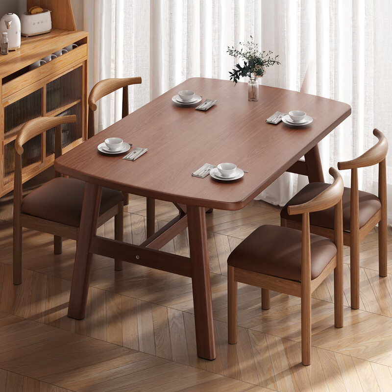 Walnut Dining Table and Chairs for Home Use, Small Apartment Dining Table, Rectangular, Rental House Set, Modern, Simple, Light Luxury